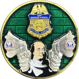 Skull Statue of Liberty Benjamin Franklin Revolvers CBP Border Patrol Agent Challenge Coin BL17-001 - www.ChallengeCoinCreations.com