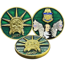 Load image into Gallery viewer, Skull Statue of Liberty Benjamin Franklin Revolvers CBP Border Patrol Agent Challenge Coin BL17-001 - www.ChallengeCoinCreations.com