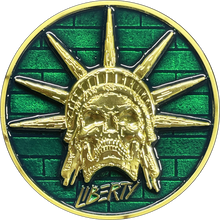 Load image into Gallery viewer, Skull Statue of Liberty Benjamin Franklin Revolvers CBP Border Patrol Agent Challenge Coin BL17-001 - www.ChallengeCoinCreations.com