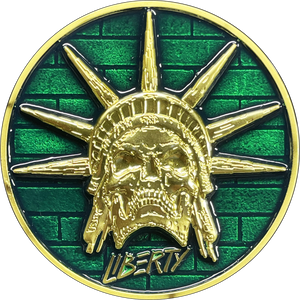 Skull Statue of Liberty Benjamin Franklin Revolvers CBP Border Patrol Agent Challenge Coin BL17-001 - www.ChallengeCoinCreations.com