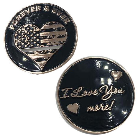 Thin Gray Line Heart I Love You More, rose gold flag Correctional Officer Corrections Challenge Coin L-11 - www.ChallengeCoinCreations.com