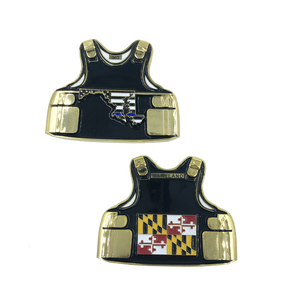 Maryland LEO Thin Blue Line Police Body Armor State Flag Challenge Coins B-006 - www.ChallengeCoinCreations.com