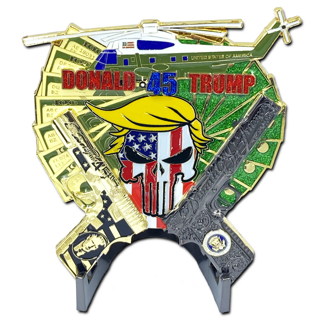 Yuge Glock and 1911 American Flag Donald Trump POTUS MAGA Marine One 1 helicopter Challenge Coin MC-004 - www.ChallengeCoinCreations.com