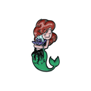 Mermaid with Little Troll Doll Mashup Enamel Pin Free USA Shipping P-157B