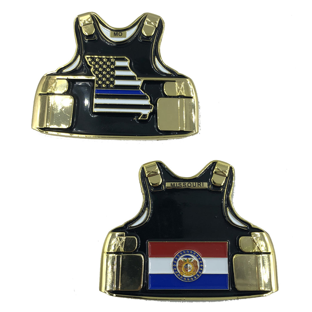 Missouri LEO Thin Blue Line Police Body Armor State Flag Challenge Coins D-016 - www.ChallengeCoinCreations.com