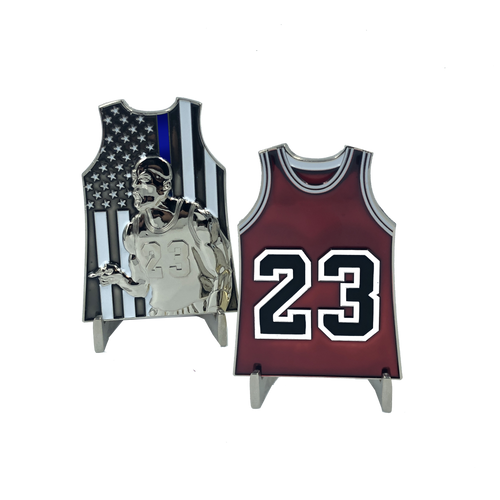Michael Jordan Chicago Bulls 23 Jersey Thin Blue Line Challenge Coin Police G-008 - www.ChallengeCoinCreations.com
