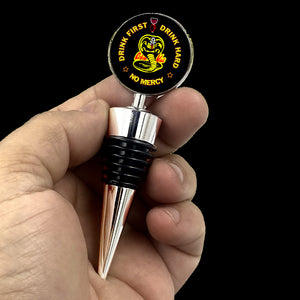 Cobra Kai Inspired Drink First Drink Hard Parody Wine Bottle Stopper Larusso Miyagi Laurence Hawk Eli Sam Miguel - www.ChallengeCoinCreations.com