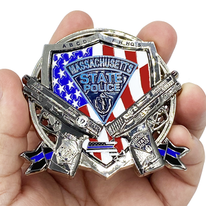 MSP Big Medallion Massachusetts State Police Trooper Large Challenge Coin with M&P Smith & Wesson S&W BL17-016 - www.ChallengeCoinCreations.com