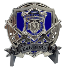 Load image into Gallery viewer, MSP Big Medallion Massachusetts State Police Trooper Large Challenge Coin with M&amp;P Smith &amp; Wesson S&amp;W BL17-016 - www.ChallengeCoinCreations.com