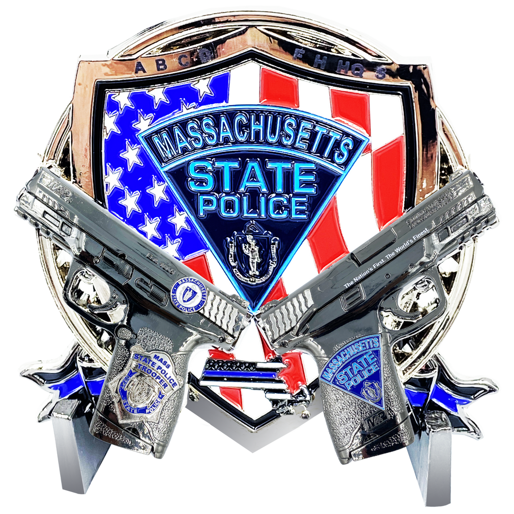 MSP Big Medallion Massachusetts State Police Trooper Large Challenge Coin with M&P Smith & Wesson S&W BL17-016 - www.ChallengeCoinCreations.com