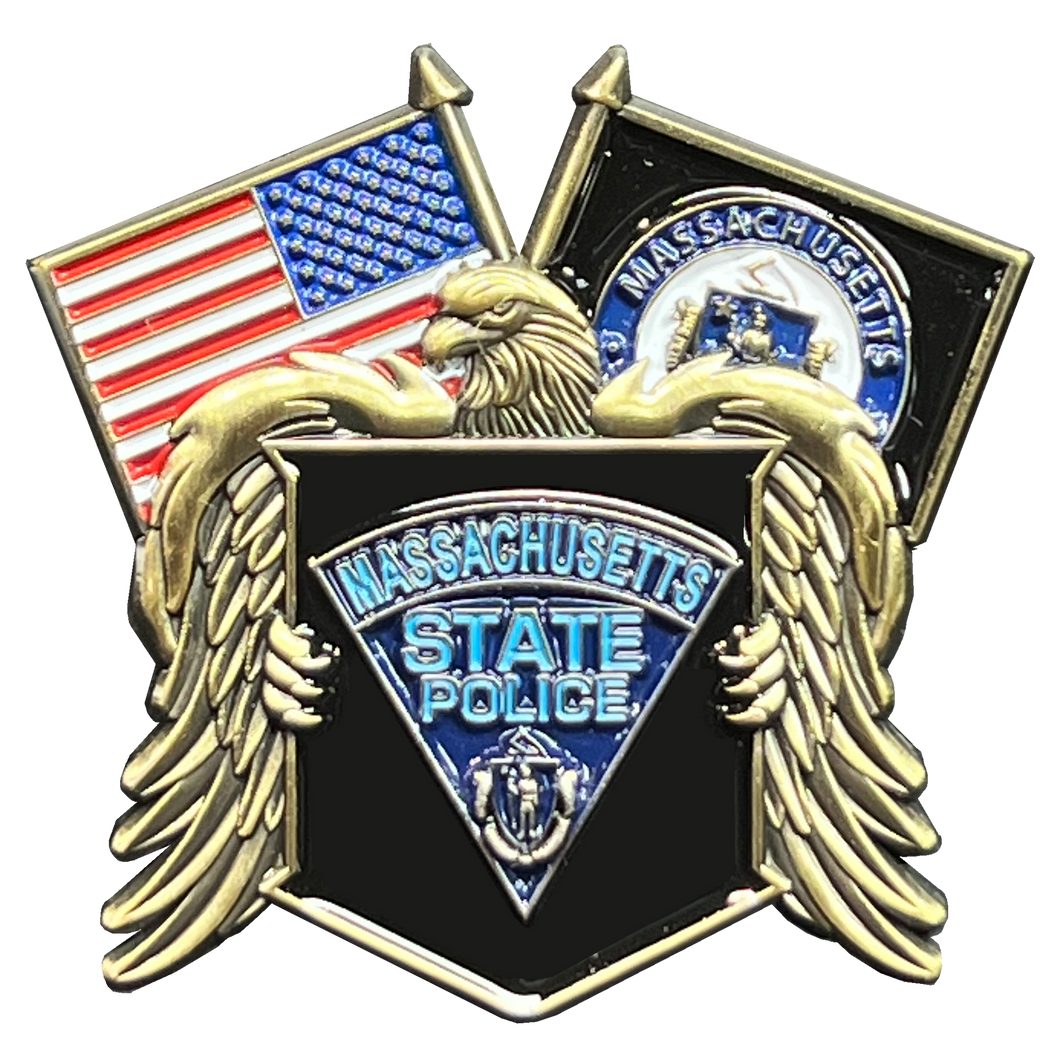 Massachusetts State Police MSP Trooper American Flag Lapel Pin GL4-015 P-134