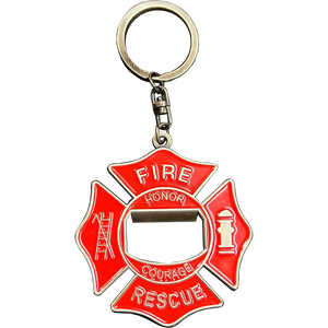Maltese Cross Bottle Opener keychain Fire Department Challenge Coin Fire Fighter keyring BL3-017 KC-030