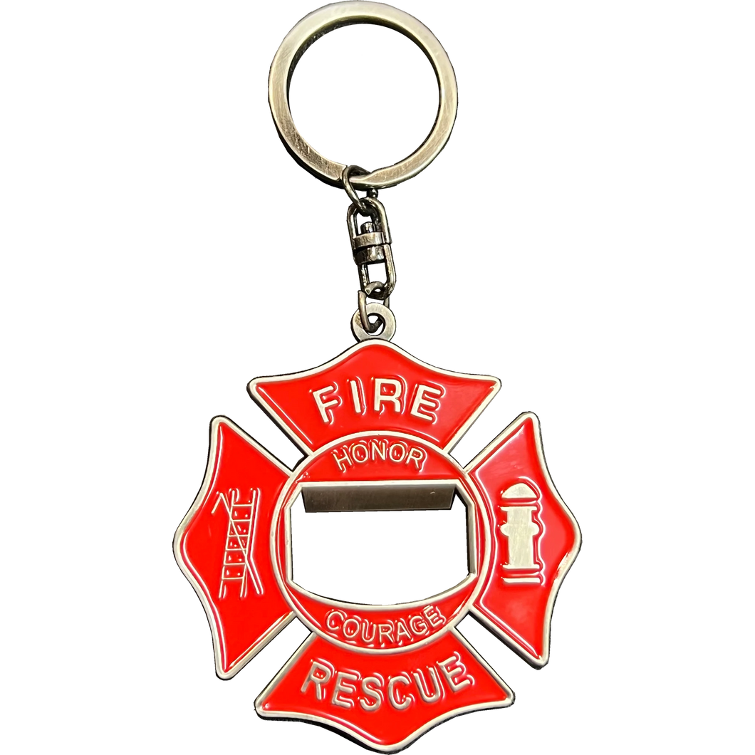 Maltese Cross Bottle Opener keychain Fire Department Challenge Coin Fire Fighter keyring BL3-017 KC-030