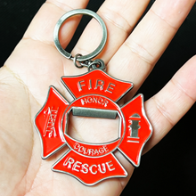Load image into Gallery viewer, Maltese Cross Bottle Opener keychain Fire Department Challenge Coin Fire Fighter keyring BL3-017 KC-030