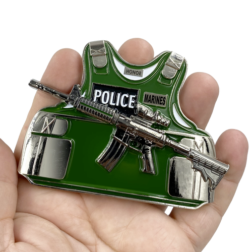 Military POLICE MP MARINES M4 Body Armor 3D self standing Police Challenge Coin Marine Corps Thin Green Line BL14-013 - www.ChallengeCoinCreations.com
