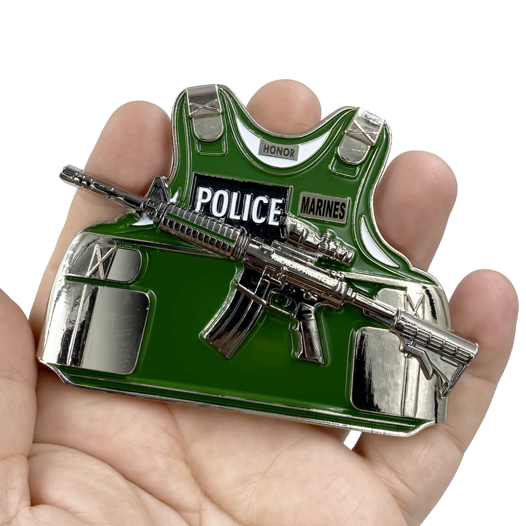 Military POLICE MP MARINES M4 Body Armor 3D self standing Police Challenge Coin Marine Corps Thin Green Line BL14-013 - www.ChallengeCoinCreations.com