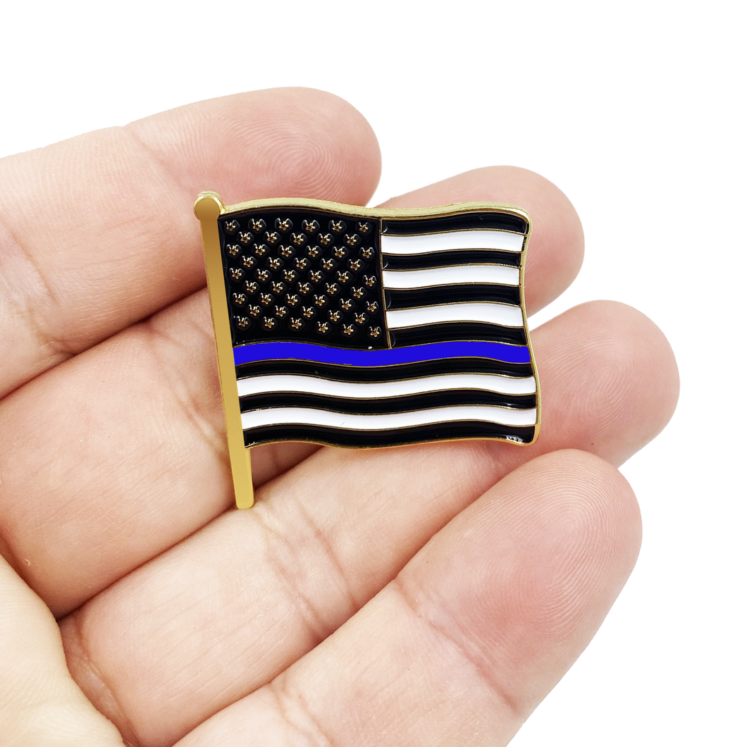 Thin Blue Line Police Department American Waving Flag Lapel Pin 1.25