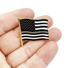 Load image into Gallery viewer, Thin Gray Line Corrections American Waving Flag Lapel Pin 1.25&quot; with 2 pin posts and deluxe clasps, U.S. Stars are Stripes P-017 - www.ChallengeCoinCreations.com