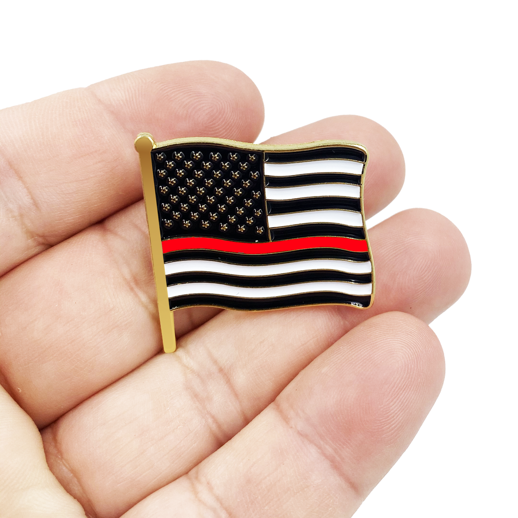 Thin Red Line Fire Department American Waving Flag Lapel Pin 1.25