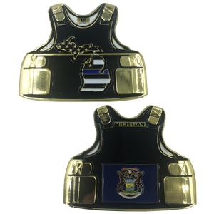C-010 Michigan LEO Thin Blue Line Police Body Armor State Flag Challenge Coins - www.ChallengeCoinCreations.com