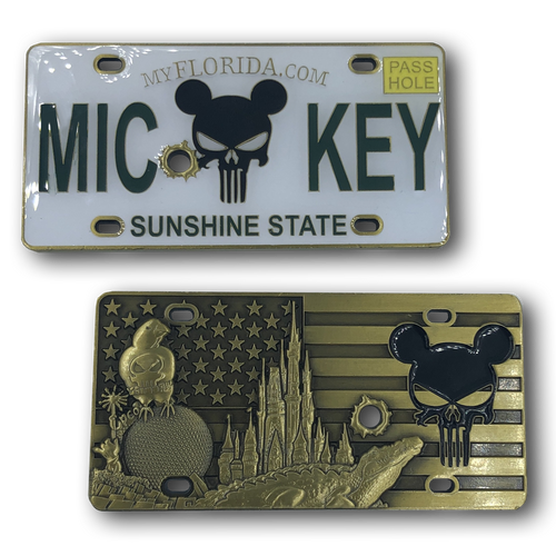 Mickey Mouse Skull License Plate Challenge Coin Disney Parody Police Security ZH-007 - www.ChallengeCoinCreations.com