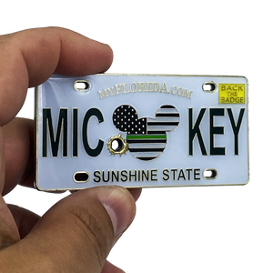Mickey Inspired Thin Green Line Florida POLICE Mouse License Plate Challenge Coin H-006 - www.ChallengeCoinCreations.com