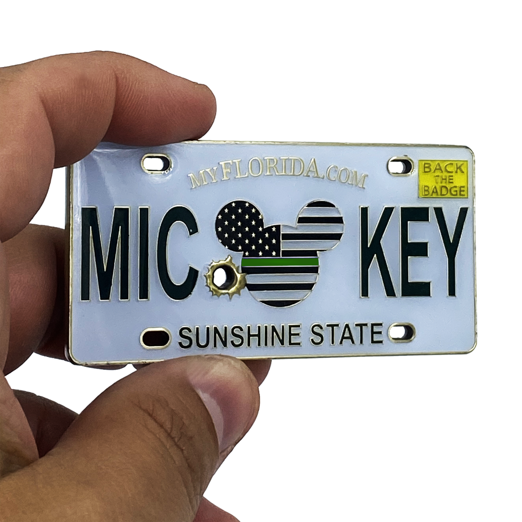 Mickey Inspired Thin Green Line Florida POLICE Mouse License Plate Challenge Coin H-006 - www.ChallengeCoinCreations.com