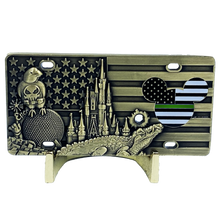Load image into Gallery viewer, Mickey Inspired Thin Green Line Florida POLICE Mouse License Plate Challenge Coin H-006 - www.ChallengeCoinCreations.com