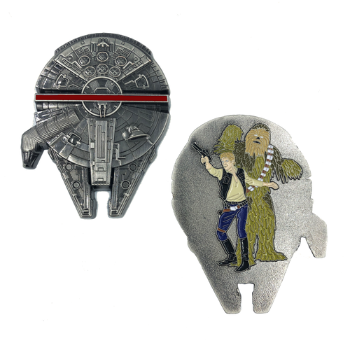 Thin Red Line Fire Fighter Millenium Falcon Chewbacca Han Solo Star Wars inspired Challenge Coin Storm Trooper Rogue JJ-017 - www.ChallengeCoinCreations.com