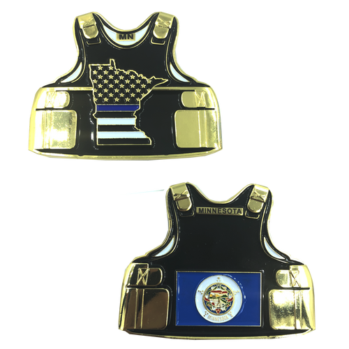 Minnesota LEO Thin Blue Line Police Body Armor State Flag Challenge Coins D-014 - www.ChallengeCoinCreations.com