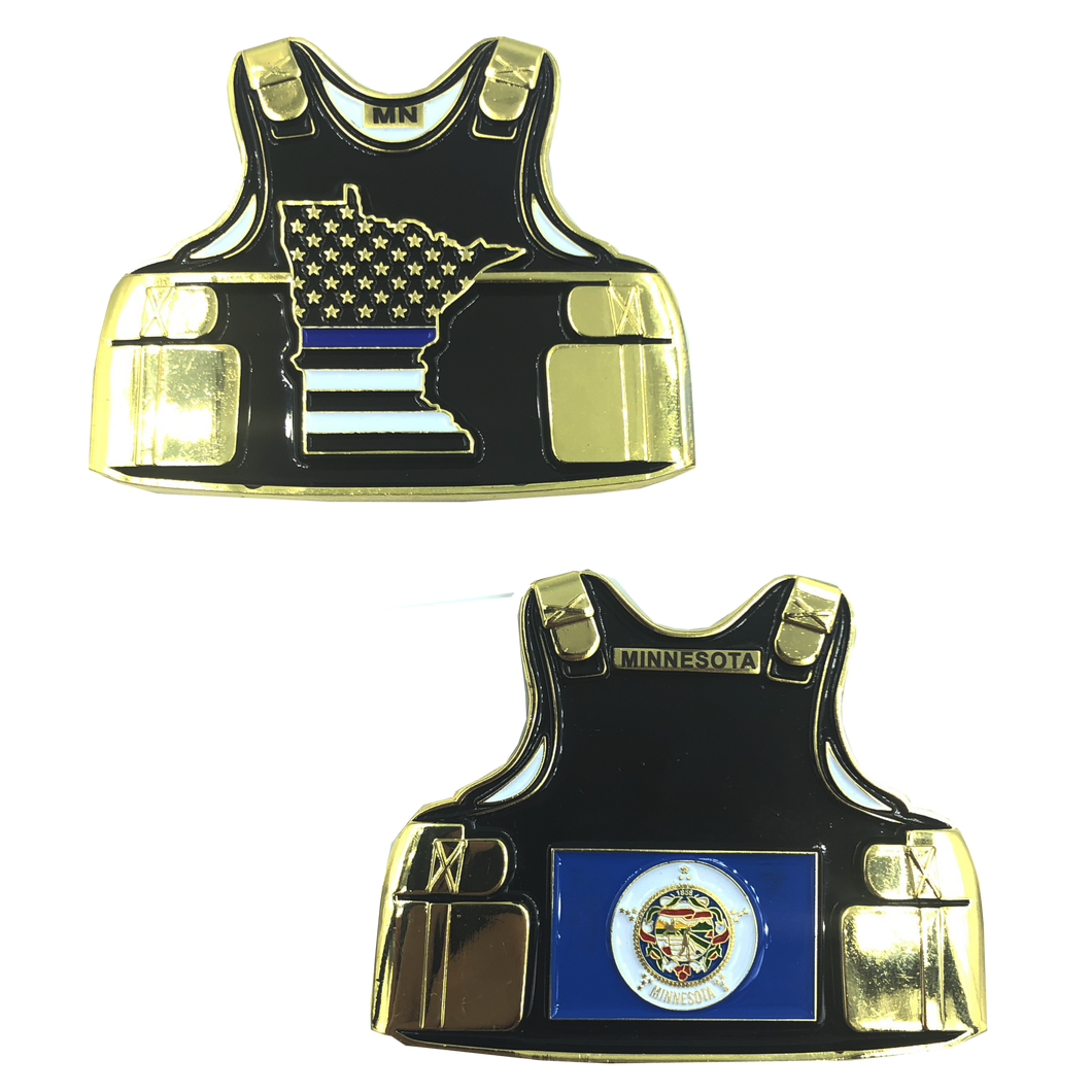 Minnesota LEO Thin Blue Line Police Body Armor State Flag Challenge Coins D-014 - www.ChallengeCoinCreations.com