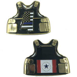 New Mississippi LEO Thin Blue Line Police Body Armor State Flag Challenge Coins D-015 - www.ChallengeCoinCreations.com