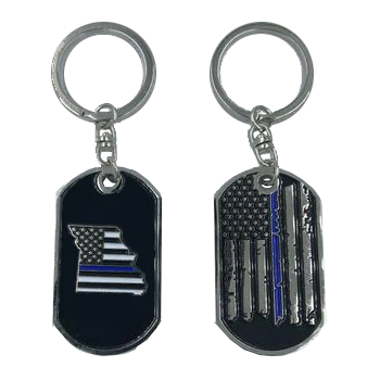 Missouri Thin Blue Line Challenge Coin Dog Tag Keychain Police Law Enforcement II-008