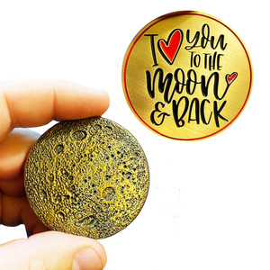I Love You to the Moon and Back Heart Challenge Coin Medallion with 3D Moon AA-019 (E)