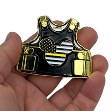 Load image into Gallery viewer, Mickey inspired Thin Gold Line Mouse 911 Emergency Dispatcher Body Armor Yellow Challenge Coin BB-018  MR-015Y - www.ChallengeCoinCreations.com