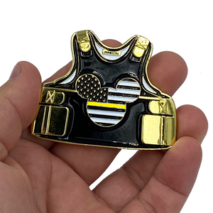 Mickey inspired Thin Gold Line Mouse 911 Emergency Dispatcher Body Armor Yellow Challenge Coin BB-018  MR-015Y - www.ChallengeCoinCreations.com