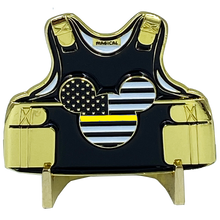 Load image into Gallery viewer, Mickey inspired Thin Gold Line Mouse 911 Emergency Dispatcher Body Armor Yellow Challenge Coin BB-018  MR-015Y - www.ChallengeCoinCreations.com