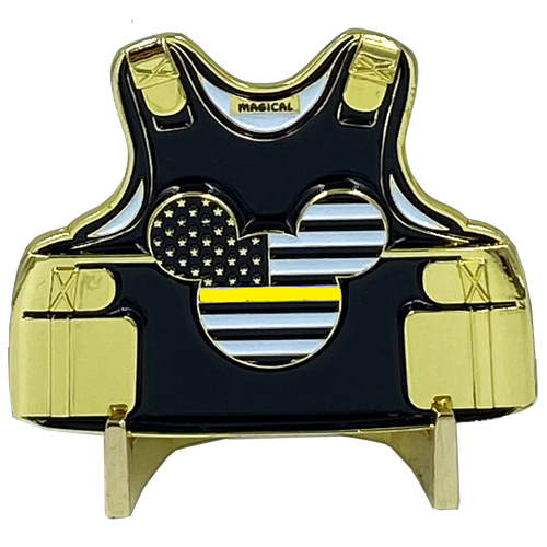 Mickey inspired Thin Gold Line Mouse 911 Emergency Dispatcher Body Armor Yellow Challenge Coin BB-018  MR-015Y - www.ChallengeCoinCreations.com