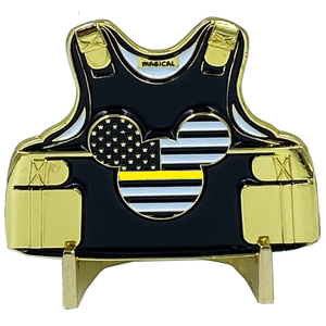 Mickey inspired Thin Gold Line Mouse 911 Emergency Dispatcher Body Armor Yellow Challenge Coin BB-018  MR-015Y - www.ChallengeCoinCreations.com