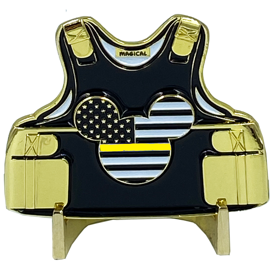 Mickey inspired Thin Gold Line Mouse 911 Emergency Dispatcher Body Armor Yellow Challenge Coin BB-018  MR-015Y - www.ChallengeCoinCreations.com