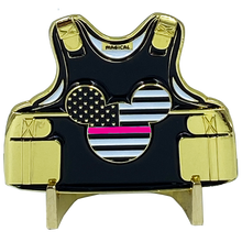 Load image into Gallery viewer, Mickey inspired Thin Pink Line Police Mouse Breast Cancer Awareness Body Armor Challenge Coin MR-015 - www.ChallengeCoinCreations.com