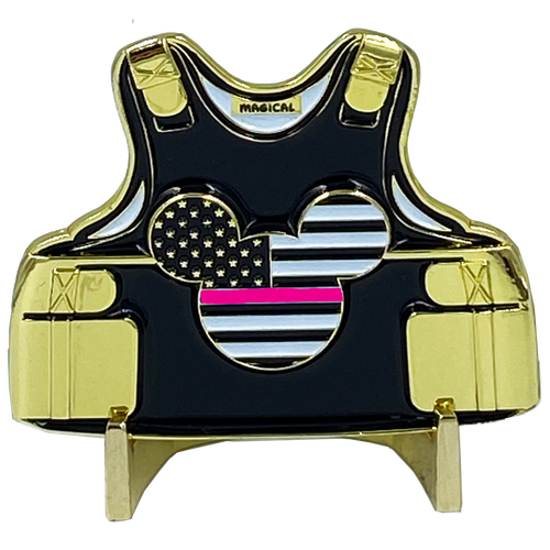 Mickey inspired Thin Pink Line Police Mouse Breast Cancer Awareness Body Armor Challenge Coin MR-015 - www.ChallengeCoinCreations.com