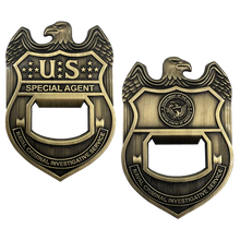 Load image into Gallery viewer, NCIS Special Agent Naval Criminal Investigative Service Challenge Coin Bottle Opener Navy EL13-001
