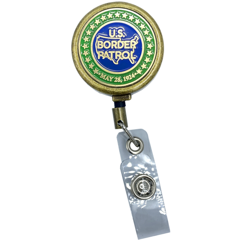 Border Patrol Antique Bronze Plated Metal ID Reel retractable Card Holder CBP Border Patrol Agent bpa BL14-024 ID-021 - www.ChallengeCoinCreations.com