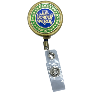 Border Patrol Antique Bronze Plated Metal ID Reel retractable Card Holder CBP Border Patrol Agent bpa BL14-024 ID-021 - www.ChallengeCoinCreations.com
