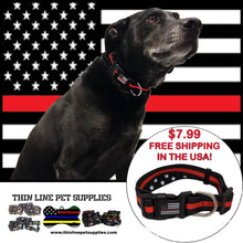 Load image into Gallery viewer, Classic Thin Red Line Dog Collar Firefighter Fireman EMS Rescue Paramedic Medic EMT - www.ChallengeCoinCreations.com