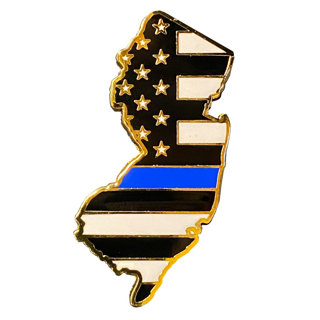 NJ Thin Blue Line New Jersey Police Pin with 2 pin posts and deluxe clasps CL-011 - www.ChallengeCoinCreations.com