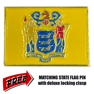 New Jersey NJ Backs The Blue Thin Blue Line Police Challenge Coin with free matching State Flag pin Sheriff NJSP Newark BL3-004 - www.ChallengeCoinCreations.com