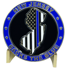 Load image into Gallery viewer, New Jersey NJ Backs The Blue Thin Blue Line Police Challenge Coin with free matching State Flag pin Sheriff NJSP Newark BL3-004 - www.ChallengeCoinCreations.com