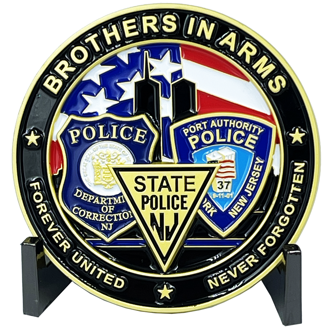 NY NJ Police State Trooper Corrections Port Authority 9/11 20th Anniversary Commemorative New Jersey Rose Challenge Coin BL9-011 - www.ChallengeCoinCreations.com